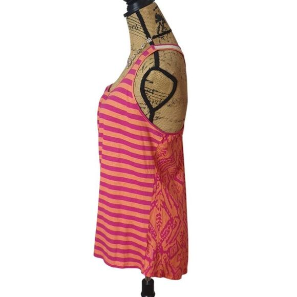 Faded Glory Womens Racerback Tank XL Striped & Crochet Raspberry Orange Festive - Picture 4 of 6